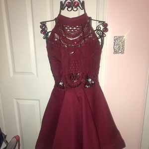 Burgundy Cutout Skater Dress